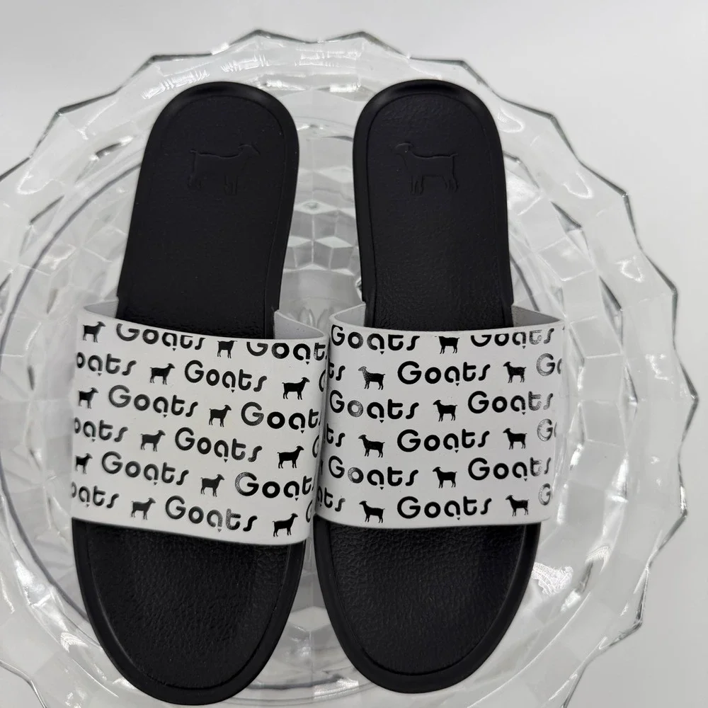 Goats The Slide K Black White Logo Print Sandals 34GK009 US 3 EU 35 NEW